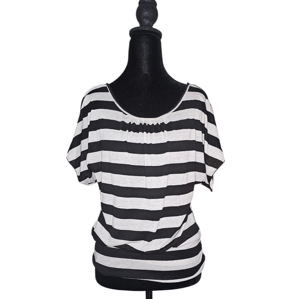 by & by Black and White Striped Short Sleeve Top